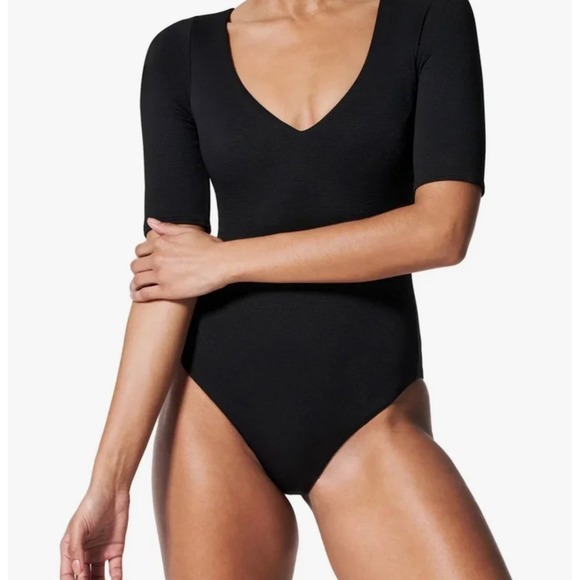 SPANX Other - Spanx Pique Shaping One Piece Swimsuit Black Short Sleeve 50386R 2X